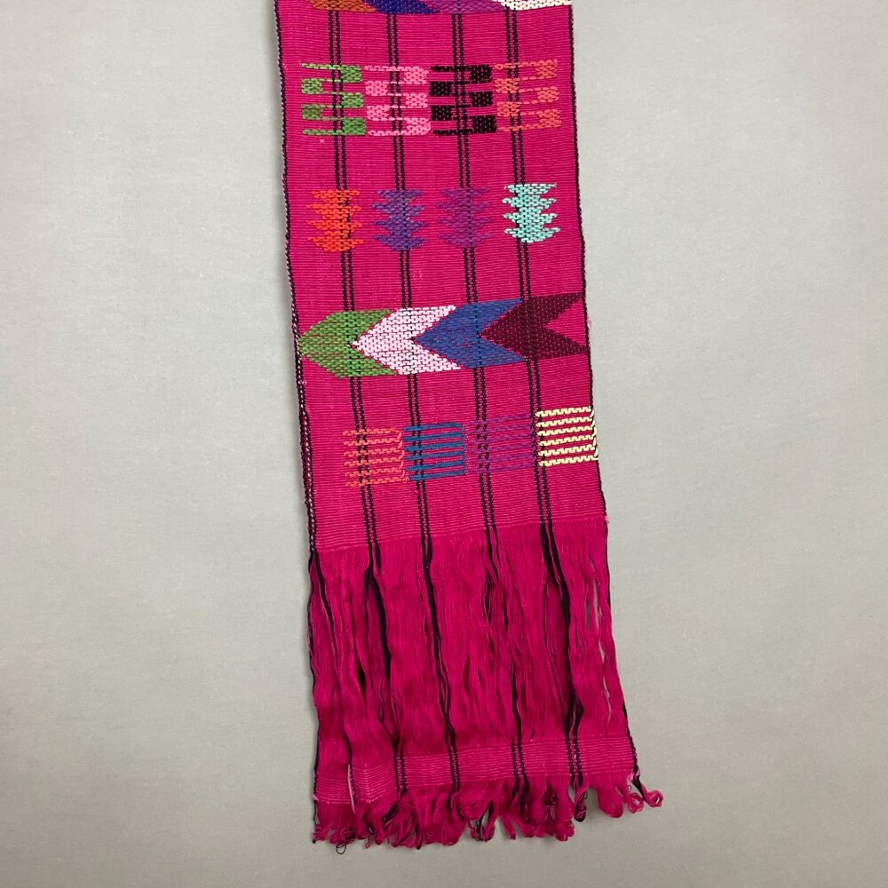 Guatemalan Table Runner Woven Long Pink Geometric Pattern Home Decor Handmade - Picture 3 of 15